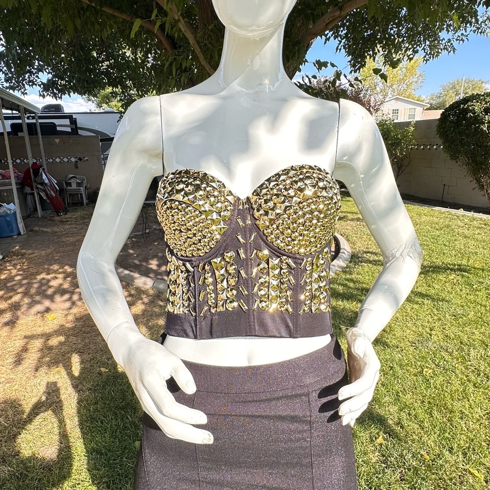 Gold Studded Black Bustier Top